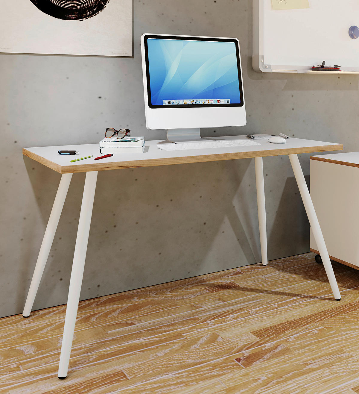 SCHREIBTISCH 110/80/70 cm  in Weiss, Honigeiche  - Honigeiche/Weiss, Design, Holzwerkstoff/Metall (110/80/70cm) - MID.YOU