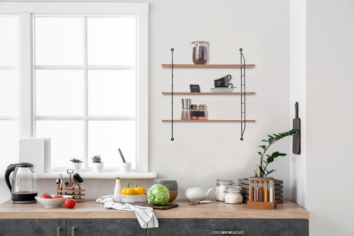 WANDREGAL  - Schwarz/Naturfarben, Trend, Holz/Metall (62/60/14,5cm) - Boxxx