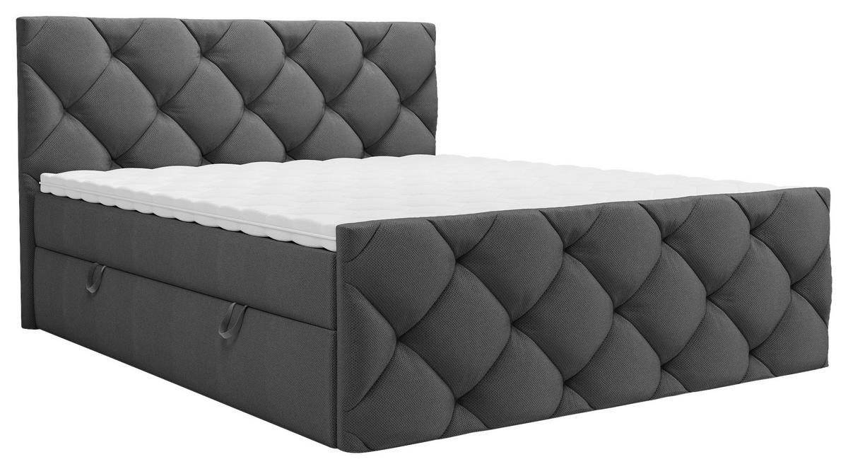 BOXBETT 180/200 cm,  in Anthrazit, Matratze, Bettkasten, Topper, H3 = fest  - Anthrazit/Schwarz, KONVENTIONELL, Kunststoff/Textil (180/200cm) - Carryhome