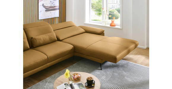ECKSOFA in Echtleder Currygelb 332/193 cm - Currygelb/Schwarz, Design, Leder/Metall (332/193cm) - Dieter Knoll