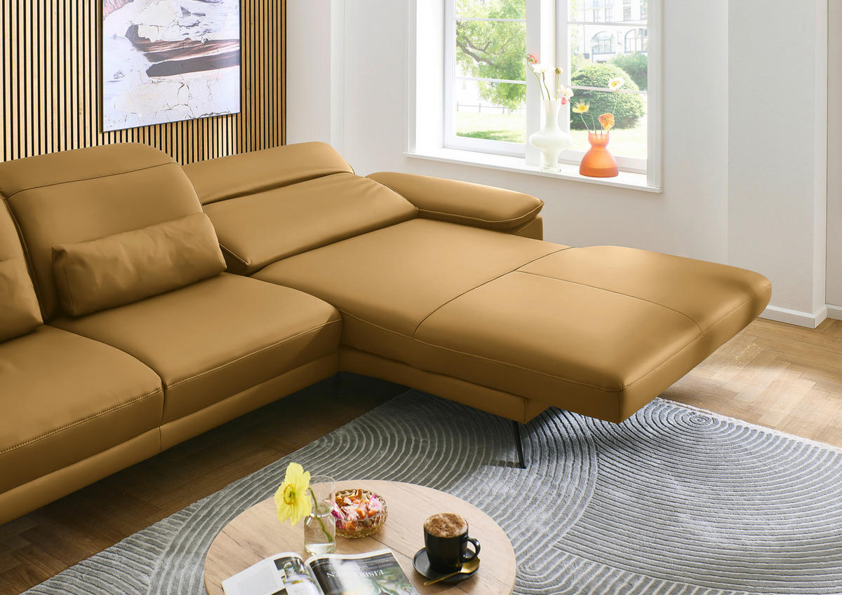 ECKSOFA in Echtleder Currygelb  - Currygelb/Schwarz, Design, Leder/Metall (332/193cm) - Dieter Knoll