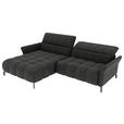 ECKSOFA Anthrazit Flachgewebe Rücken echt, Kopfteilverstellung, Sitztiefenverstellung  - Anthrazit/Schwarz, KONVENTIONELL, Textil/Metall (175/272cm) - Carryhome