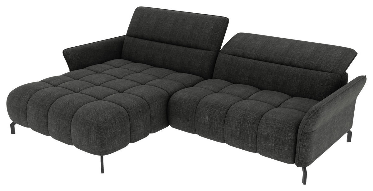ECKSOFA  in Flachgewebe Anthrazit Rücken echt, Kopfteilverstellung, Sitztiefenverstellung  175/272 cm  - Anthrazit/Schwarz, KONVENTIONELL, Textil/Metall (175/272cm) - Carryhome