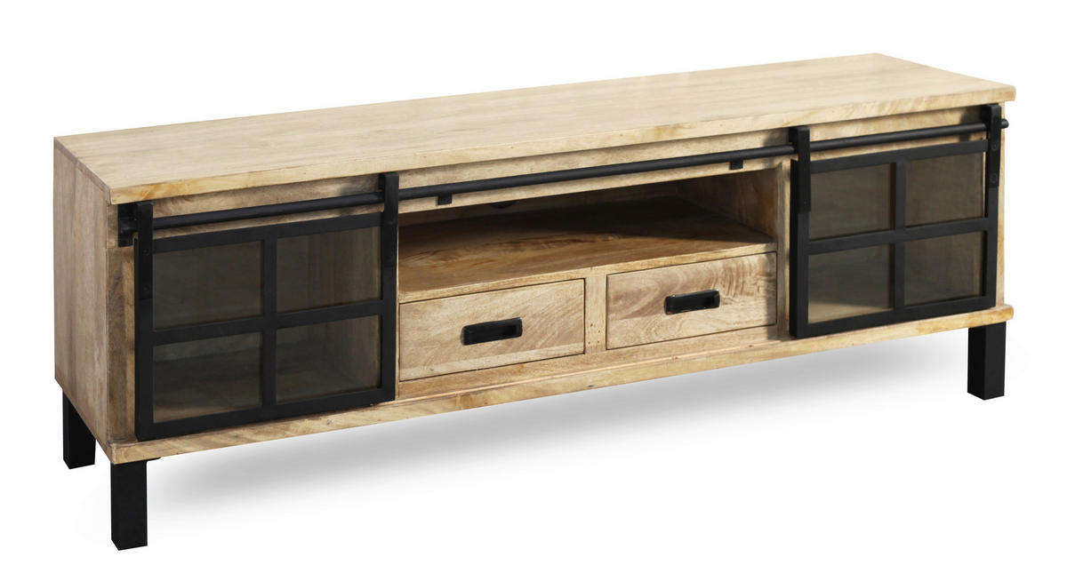 LOWBOARD  175/60/42 cm 2 Schublade(n) Typenauswahl, stehend, handgemacht  - Graubraun/Schwarz, LIFESTYLE, Glas/Holz (175/60/42cm) - Landscape