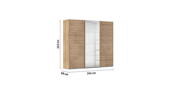 SCHWEBETÜRENSCHRANK 242/223/68 cm 3-türig Sonoma Eiche  - Sonoma Eiche, Design, Glas/Holzwerkstoff (242/223/68cm) - Novel