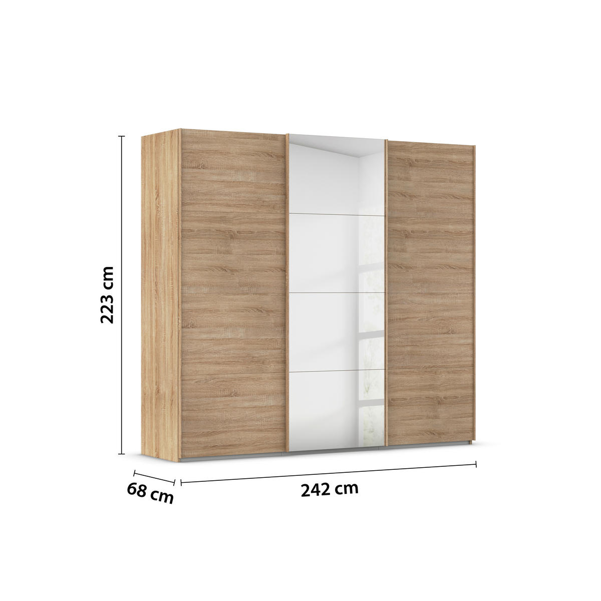 SCHWEBETÜRENSCHRANK 242/223/68 cm 3-türig Sonoma Eiche  - Sonoma Eiche, Design, Glas/Holzwerkstoff (242/223/68cm) - Novel