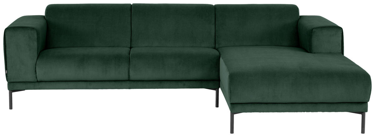 ECKSOFA in Cord Grün  - Schwarz/Grün, Design, Textil/Metall (262/183cm) - MID.YOU