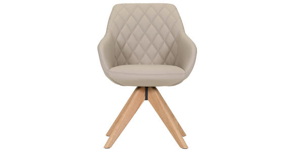 ARMLEHNSTUHL  Typenauswahl, Sitzfläche 360° drehbar, automatische Rückholfunktion  Echtleder  - Beige/Naturfarben, Design, Leder/Holz (60/83/65cm) - Landscape