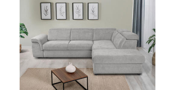 ECKSOFA Hellgrau Flachgewebe Bettkasten, Schlaffunktion, Rücken echt, Liegefläche im Originalstoff  - Hellgrau/Schwarz, KONVENTIONELL, Kunststoff/Textil (280/235cm) - Carryhome