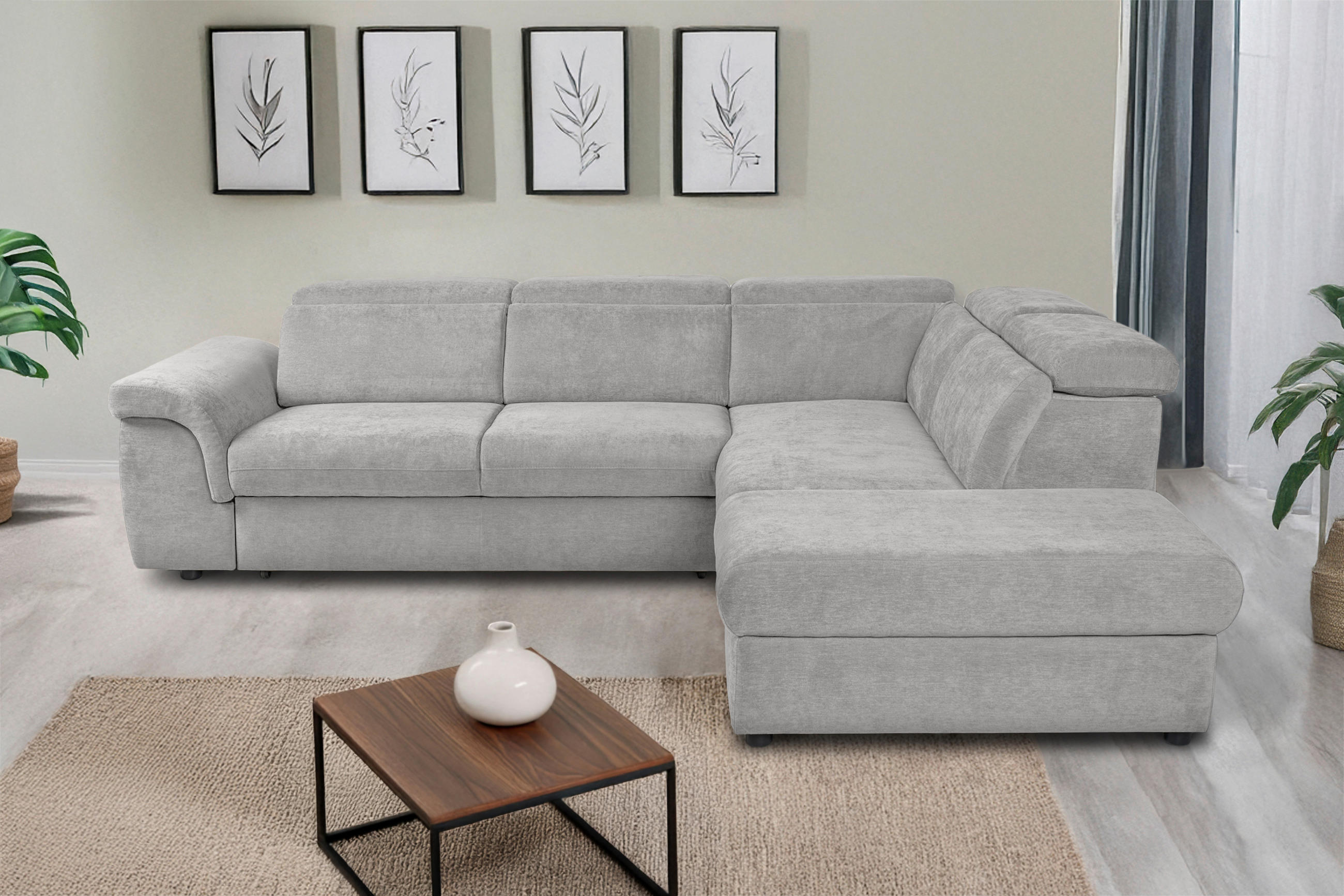 ECKSOFA Hellgrau Flachgewebe  - Hellgrau/Schwarz, KONVENTIONELL, Kunststoff/Textil (280/235cm) - Carryhome