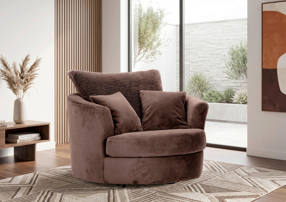SESSEL in Plüsch Dunkelbraun  - Dunkelbraun/Schwarz, KONVENTIONELL, Textil/Metall (115/72/115cm) - Ambia Home