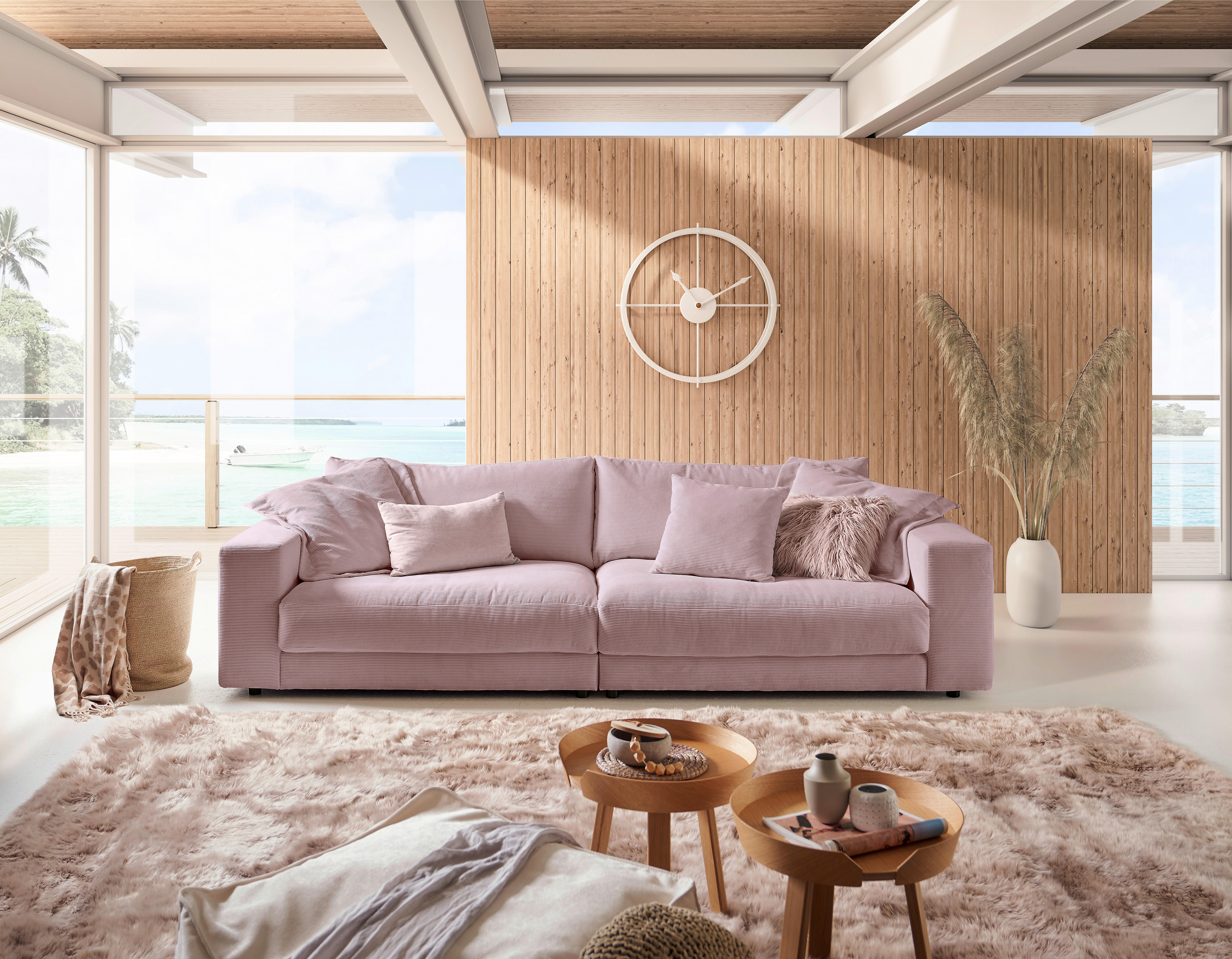 MEGASOFA Feincord Altrosa  - Schwarz/Altrosa, Design, Kunststoff/Textil (290/86/127cm) - Pure Home Lifestyle