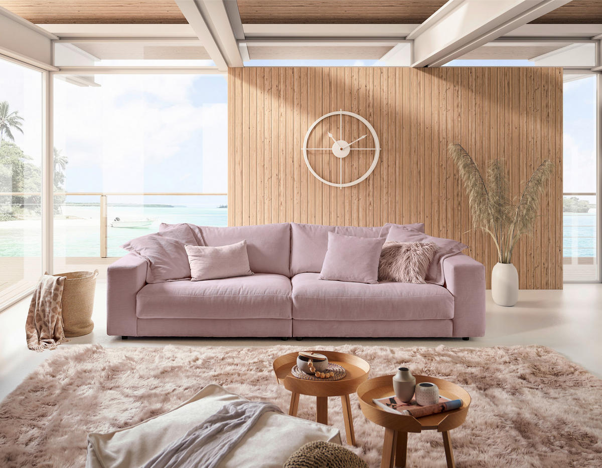 MEGASOFA in Feincord Altrosa  - Schwarz/Altrosa, Design, Kunststoff/Textil (290/86/127cm) - Pure Home Lifestyle