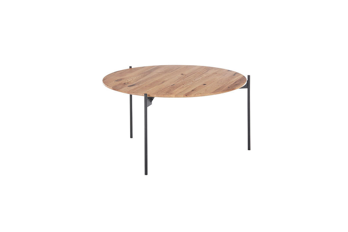 COUCHTISCH Eiche massiv 74/74/38 cm rund Naturfarben, Schwarz  - Schwarz/Naturfarben, Design, Holz/Metall (74/74/38cm) - Linea Natura