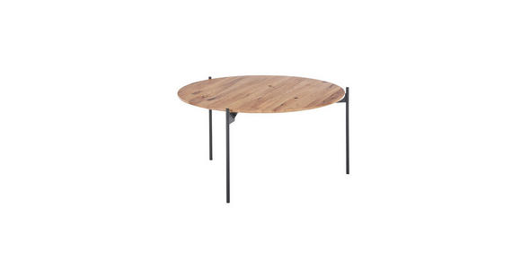 COUCHTISCH Eiche massiv 74/74/38 cm rund Naturfarben, Schwarz  - Schwarz/Naturfarben, Design, Holz/Metall (74/74/38cm) - Linea Natura