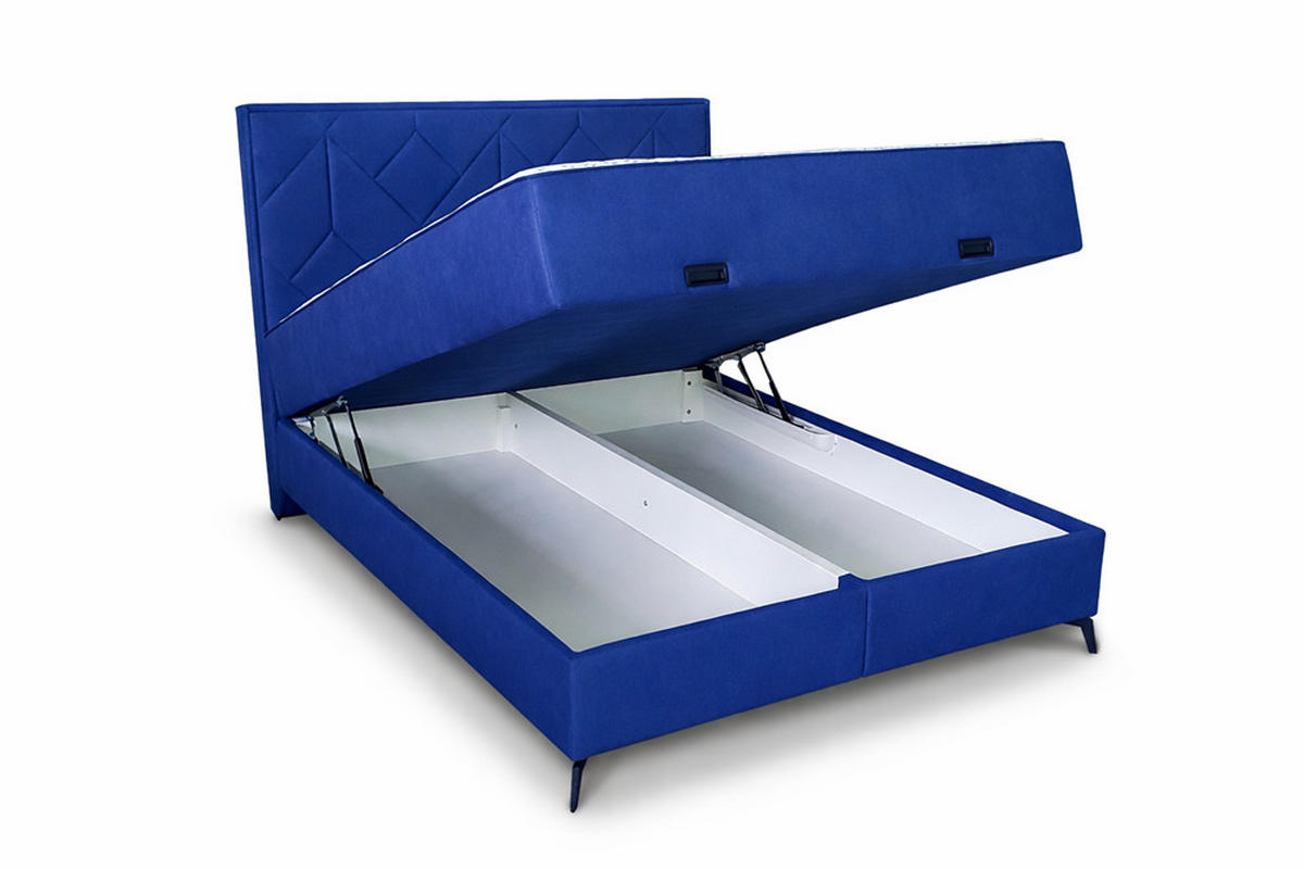 Pat Boxspring 140x200 Cm, 140/200 cm, albastru - albastru/negru, Modern, lemn/textil (140/200cm) - Hom`in