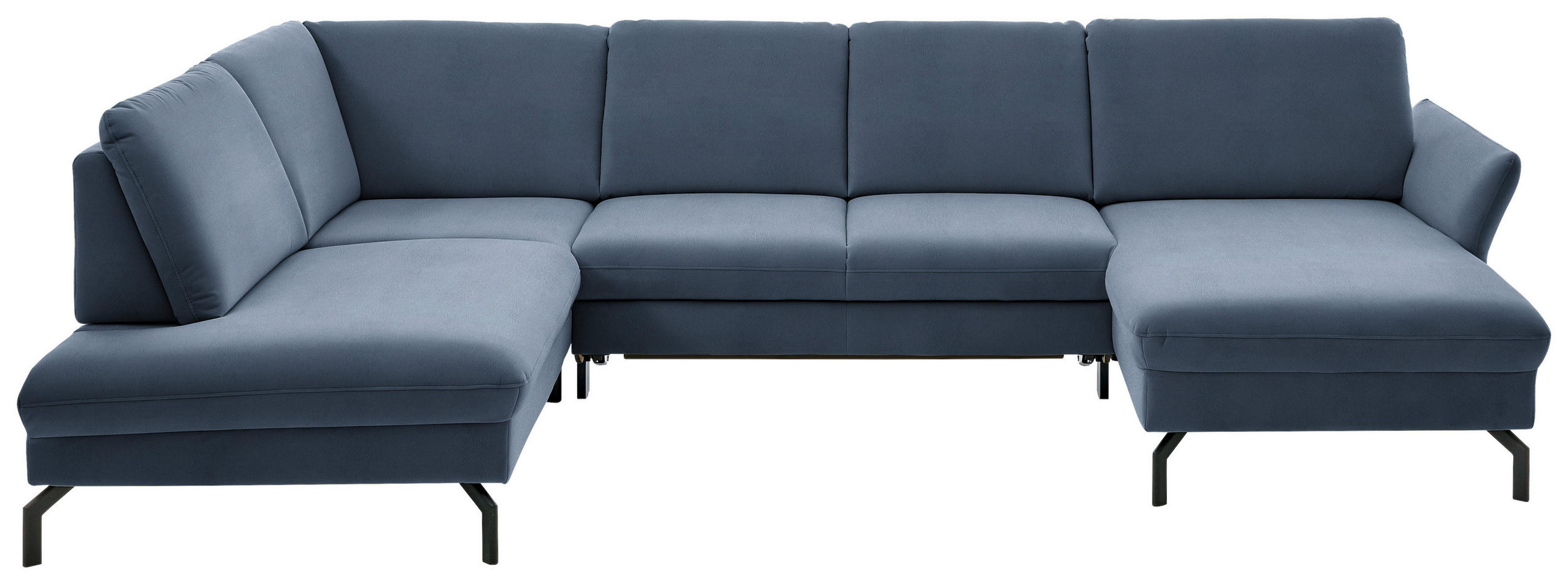 WOHNLANDSCHAFT in Velours Hellblau  - Schwarz/Hellblau, Design, Textil/Metall (220/335/179cm) - Beldomo System