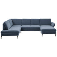 WOHNLANDSCHAFT in Velours Hellblau  - Schwarz/Hellblau, Design, Textil/Metall (220/335/179cm) - Beldomo System