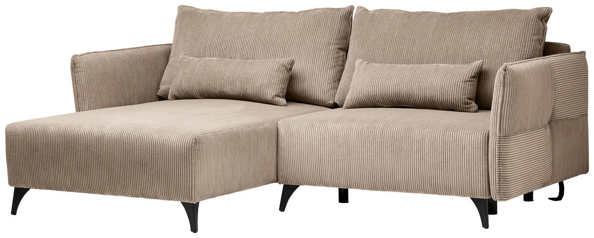 ECKSOFA Beige Cord  - Beige/Schwarz, Design, Textil/Metall (175/254cm) - Stylife