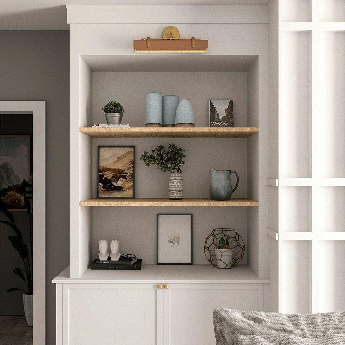 WANDLEUCHTE    - Messingfarben, KONVENTIONELL, Leder/Kunststoff (18,2/50,2/11,4cm) - Elstead Lighting