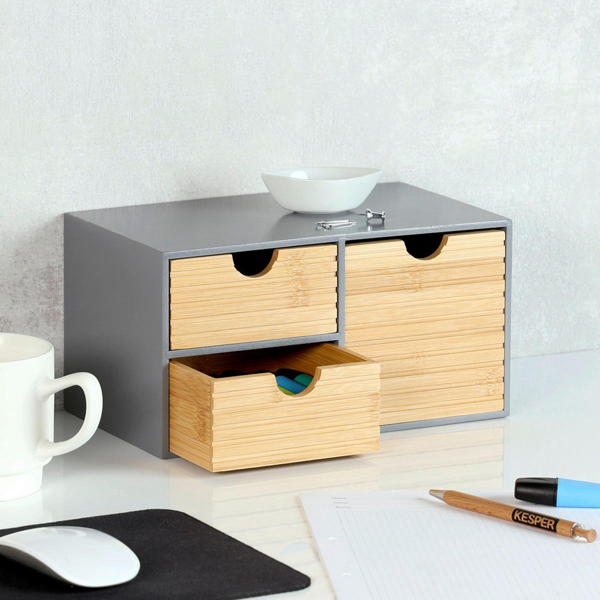 TISCHORGANIZER    27/16/14 cm  - Naturfarben/Grau, Basics, Naturmaterialien/Holzwerkstoff (27/16/14cm) - Kesper