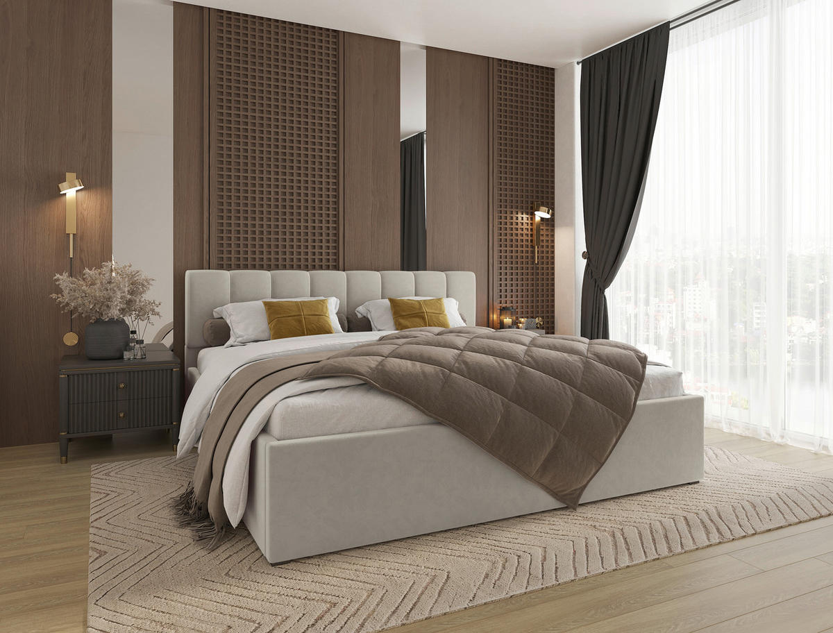POLSTERBETT 180/200 cm  in Beige  - beige/noir, Design, textile/matière synthétique (180/200cm) - Stylife