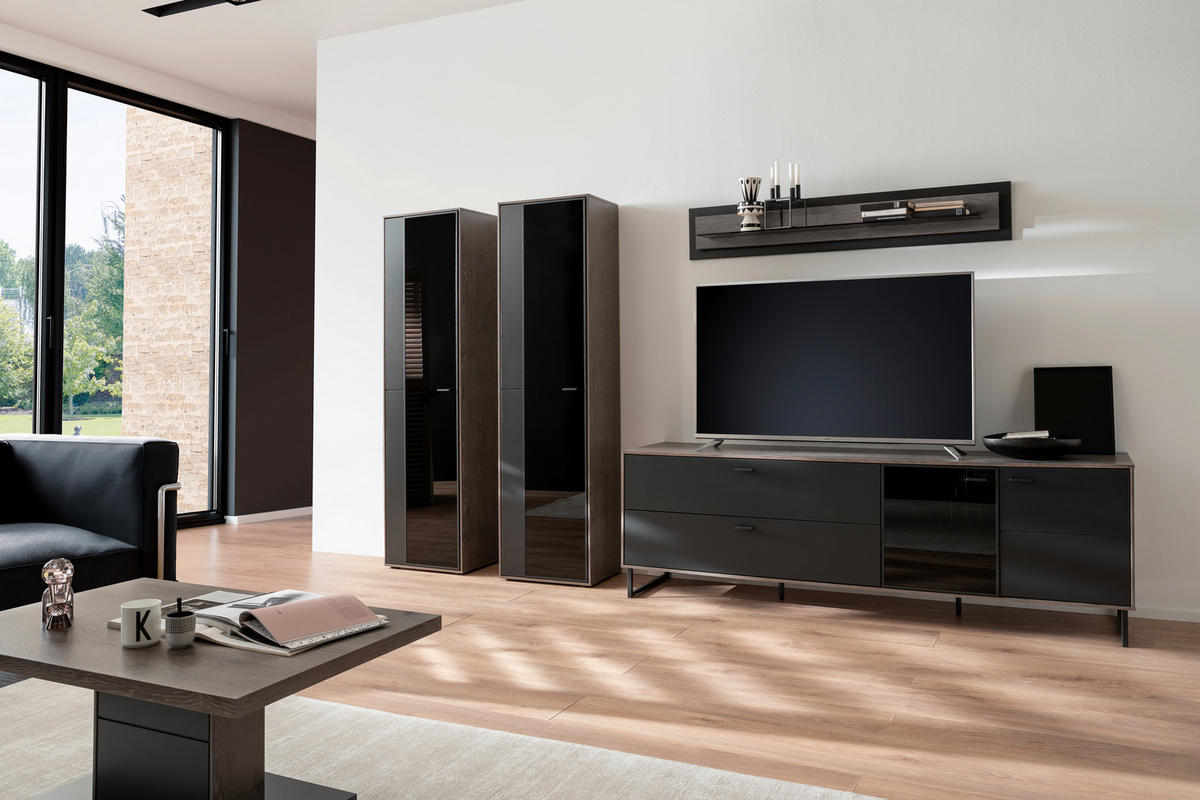 WOHNWAND  in Schwarz, Eichefarben  339/190/50 cm  - Eichefarben/Anthrazit, Design, Glas/Holz (339/190/50cm) - MID.YOU