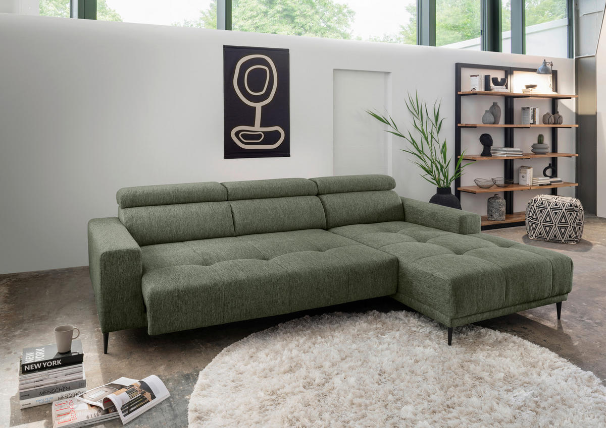 ECKSOFA Dunkelgrün Chenille  - Dunkelgrün/Schwarz, KONVENTIONELL, Textil/Metall (276/188cm) - Livetastic