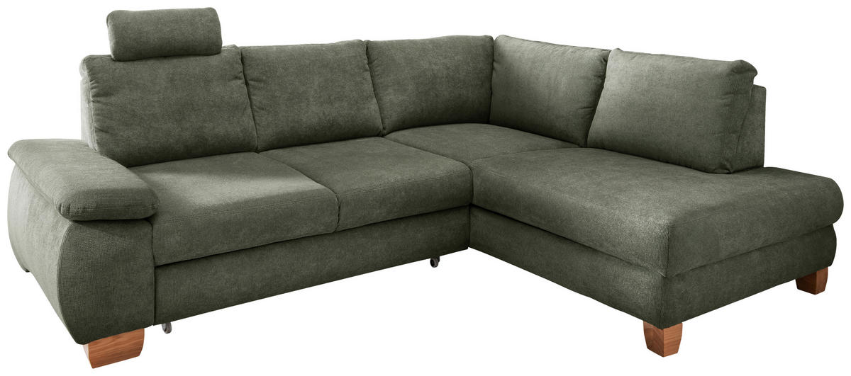 ECKSCHLAFSOFA Chenille Dunkelgrün  - Wildeiche/Dunkelgrün, MODERN, Holz/Textil (261/206cm) - Livetastic
