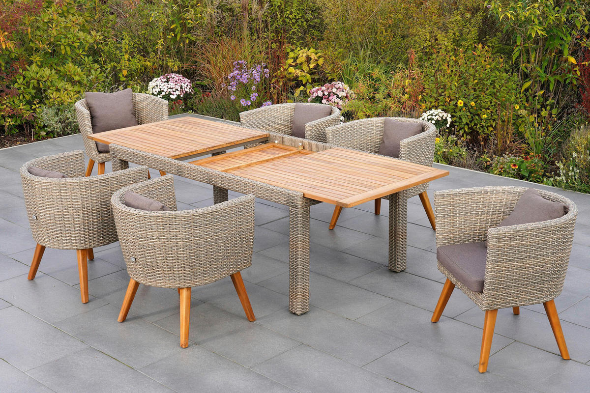 GARTENTISCHGRUPPE AkazieHartholz Aluminium  - Beige/Braun, KONVENTIONELL, Holz/Kunststoff - Gardenson