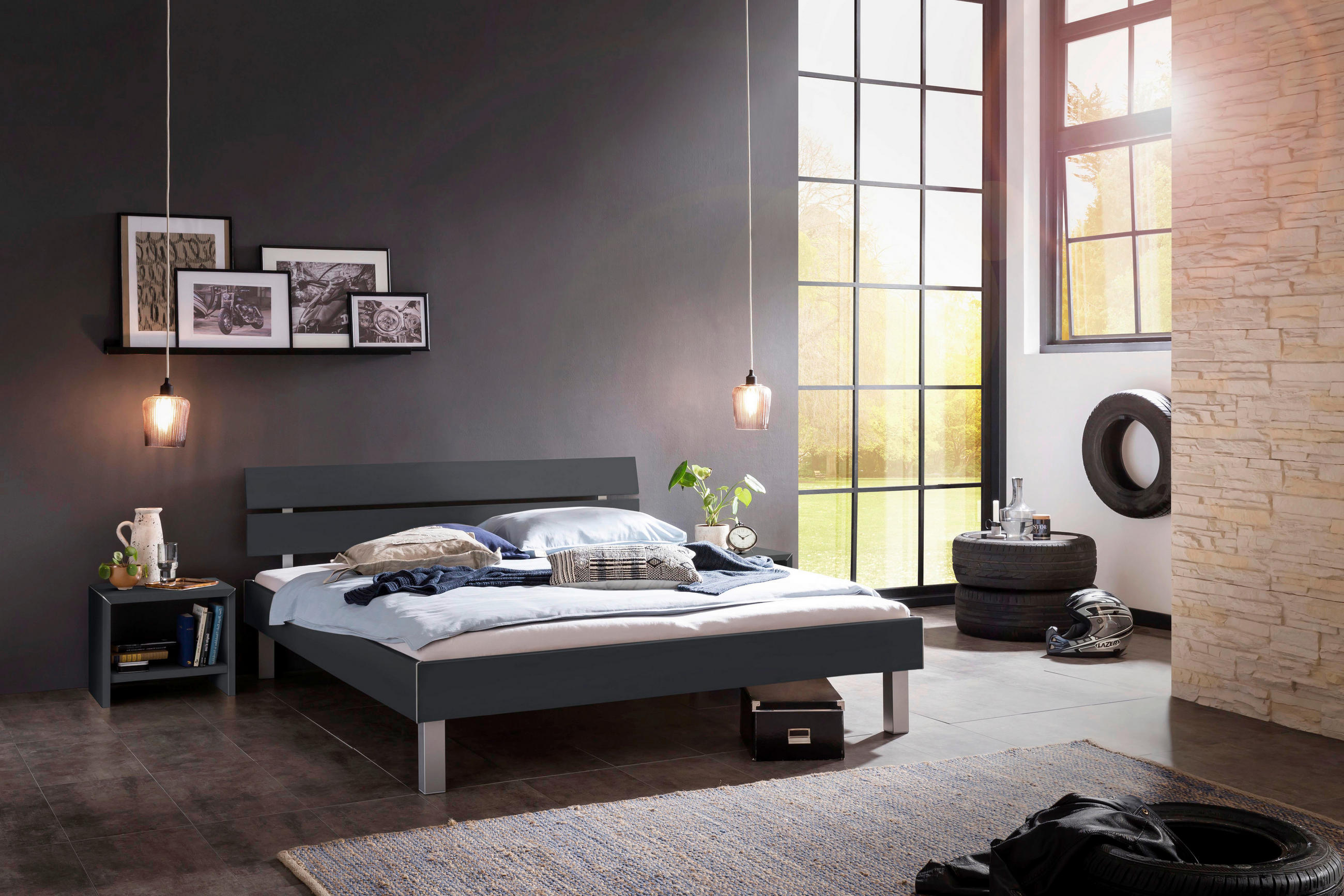 BETT 100/200 cm Anthrazit  - Anthrazit, Design, Metall (100/200cm) - Hasena