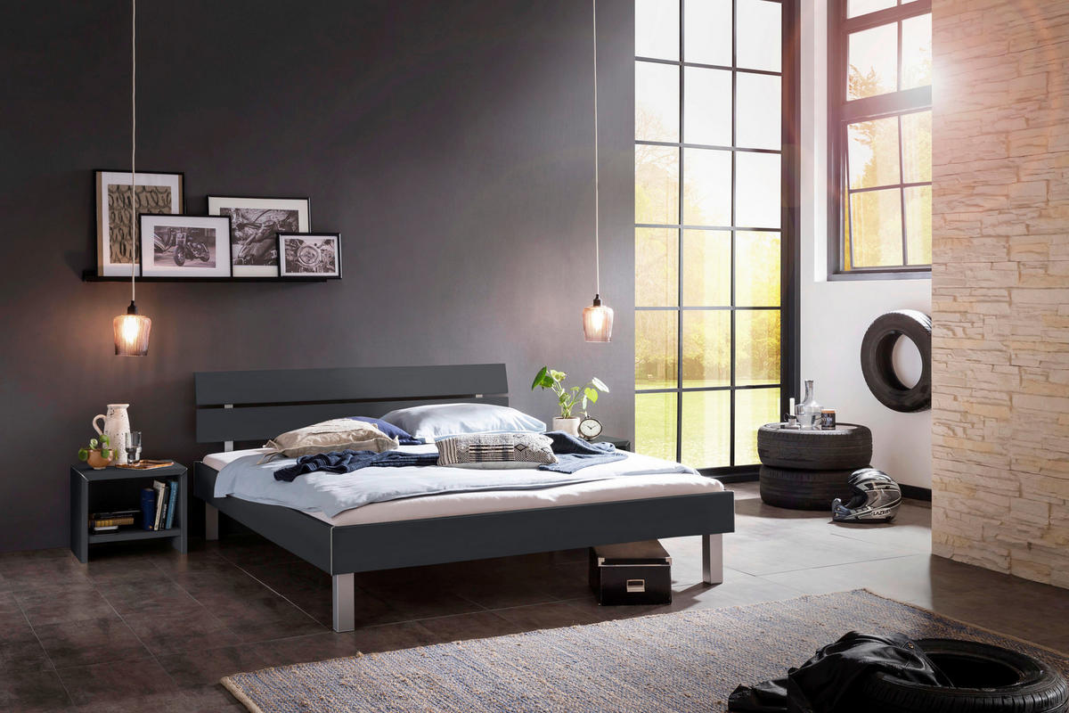 BETT 100/200 cm Anthrazit  - Anthrazit, Design, Metall (100/200cm) - Hasena
