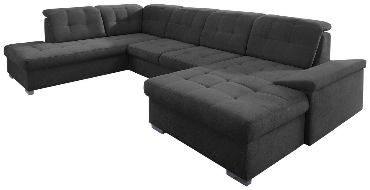 WOHNLANDSCHAFT in Mikrofaser Schwarz  - Chromfarben/Schwarz, Design, Kunststoff/Textil (212/330/169cm) - Livetastic