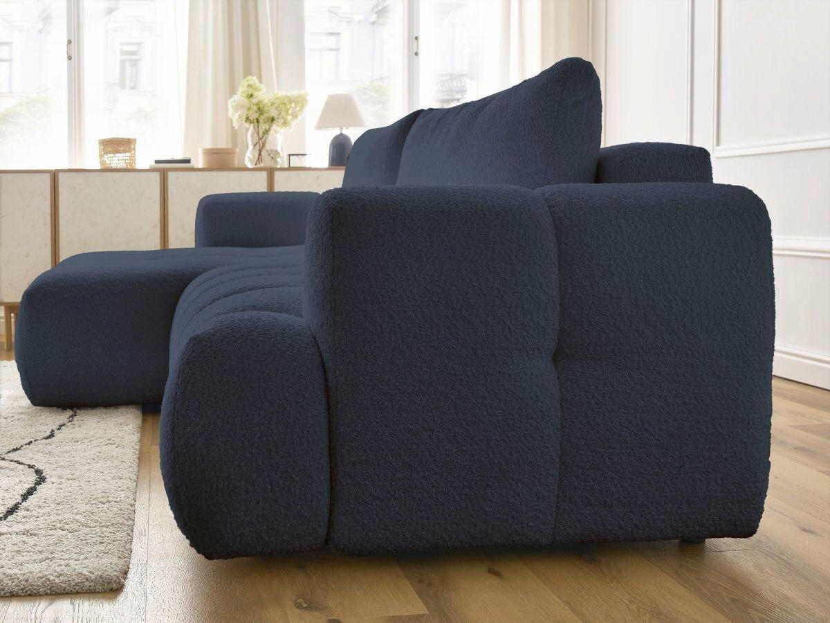 ECKSCHLAFSOFA FUJI Bouclé Dunkelblau  inkl.  - Schwarz/Dunkelblau, MODERN, Kunststoff/Textil (160/292cm)
