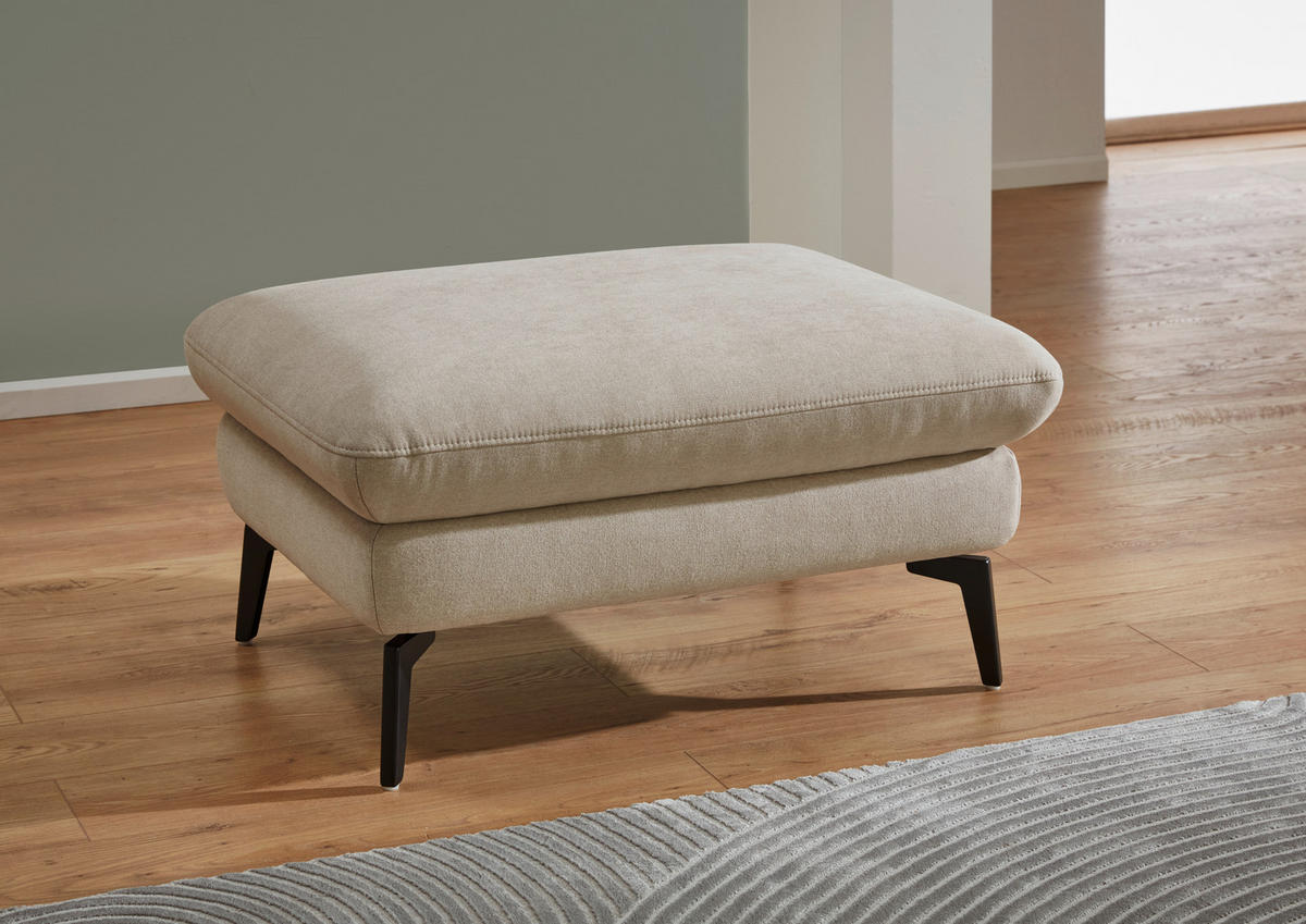 ECKSOFA in Mikrofaser, Chenille Ecru  - Ecru/Schwarz, Design, Textil/Metall (157/299cm) - Dieter Knoll