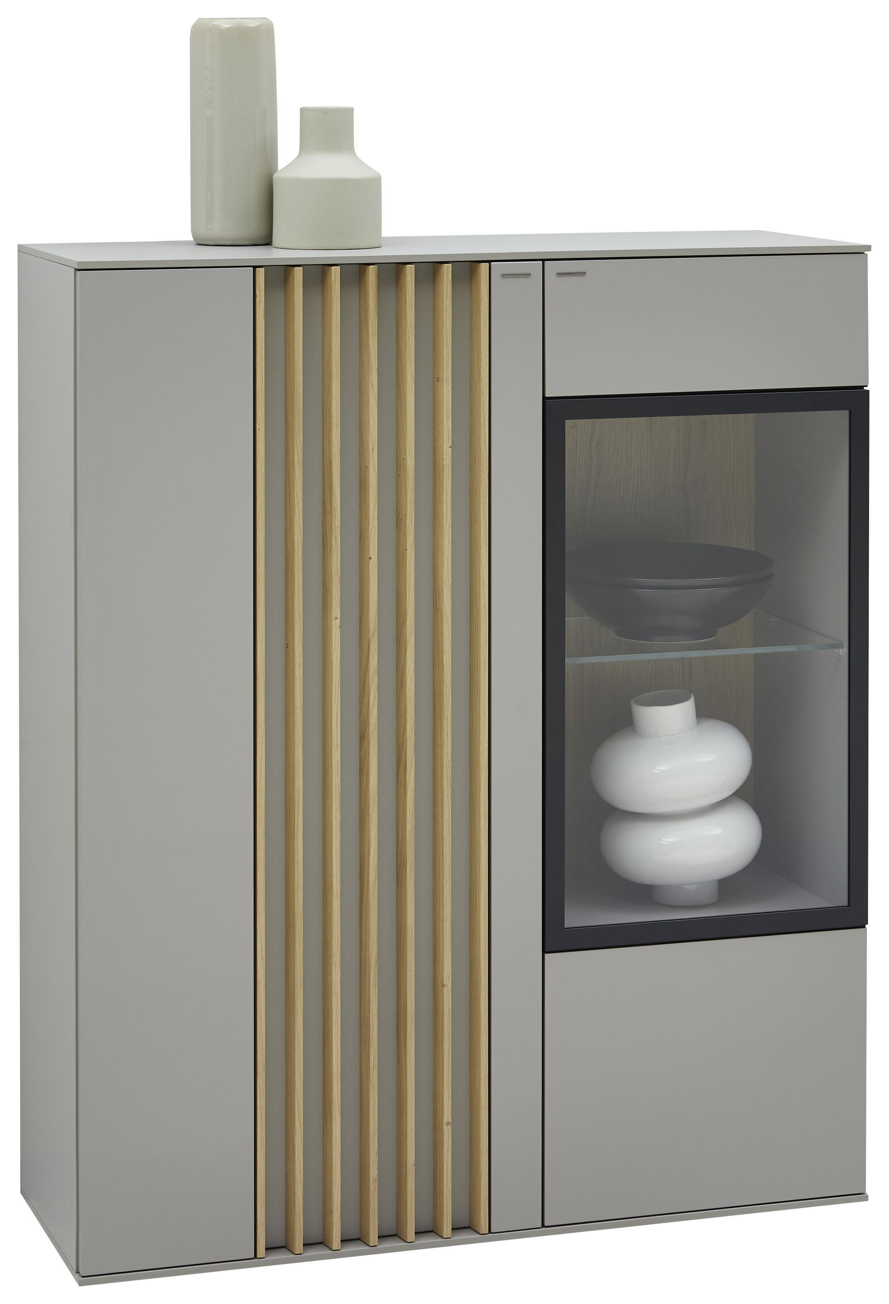 HIGHBOARD Wildeiche furniert Grau, Eichefarben  - Eichefarben/Schwarz, Design, Glas/Holz (105/128/37cm) - Ambiente