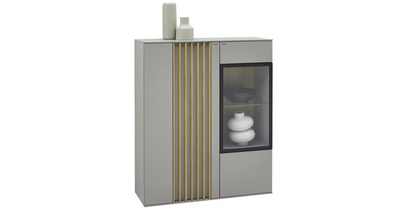 HIGHBOARD Wildeiche furniert Grau, Eichefarben - Eichefarben/Schwarz, Design, Glas/Holz (105/128/37cm) - Ambiente
