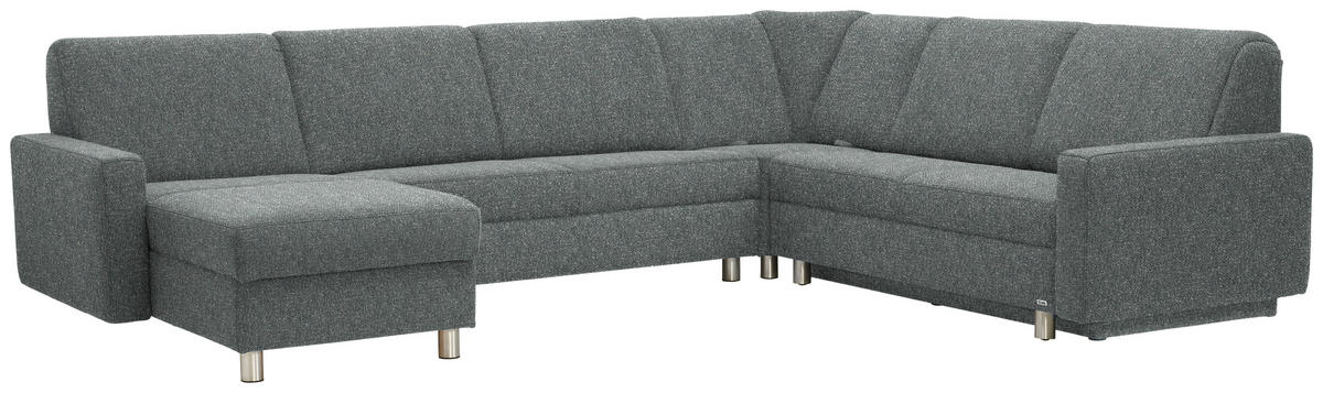 WOHNLANDSCHAFT  in Mikrovelours Graugrün  - Alufarben/Graugrün, KONVENTIONELL, Kunststoff/Textil (158/322/236cm) - Sedda