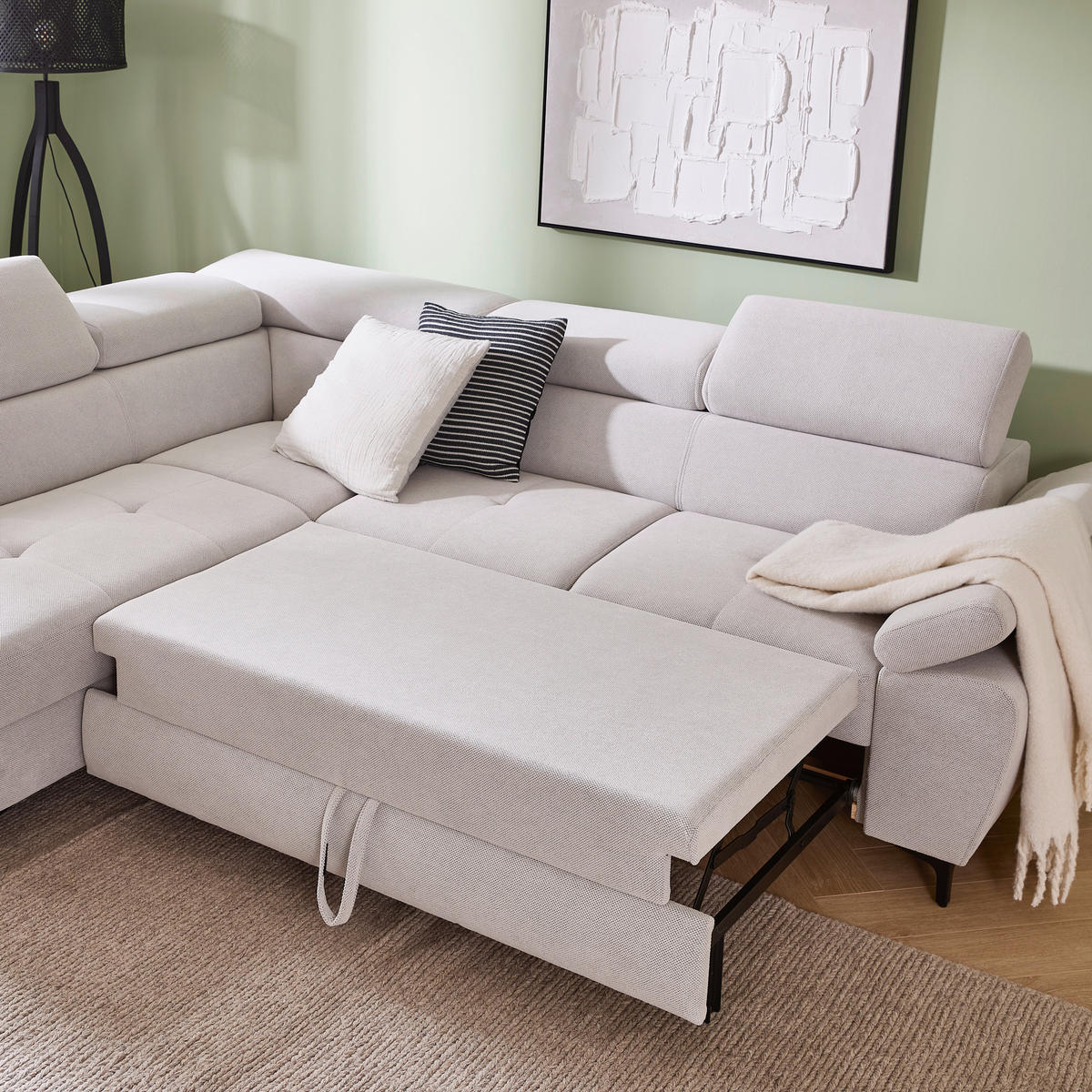 ECKSOFA in Flachgewebe Beige  206/266 cm  - Beige/Schwarz, Design, Textil/Metall (206/266cm) - Stylife