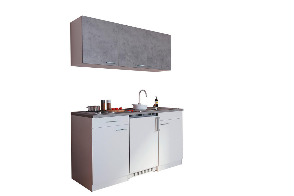 MINIKÜCHE 150 cm   in Grau, Weiß  - Alufarben/Weiß, KONVENTIONELL, Holzwerkstoff/Kunststoff (150cm) - Respekta