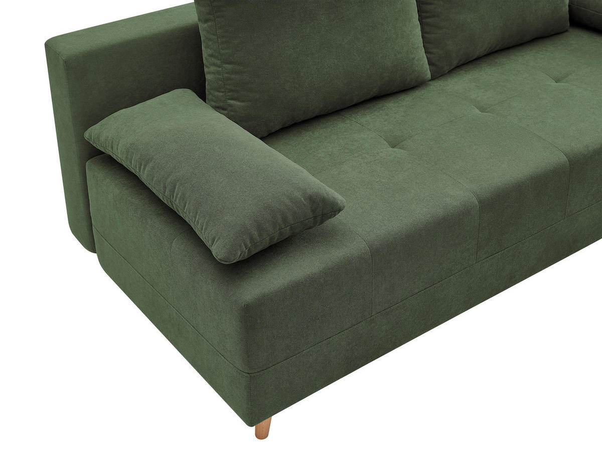 SCHLAFSOFA LUMOS Samt Grün  inkl. Rückenkissen, Armlehnenkissen, Schlaffunktion, Rücken echt, Stauraum  - Naturfarben/Grün, Design, Textil (206/96/96cm) - P & B