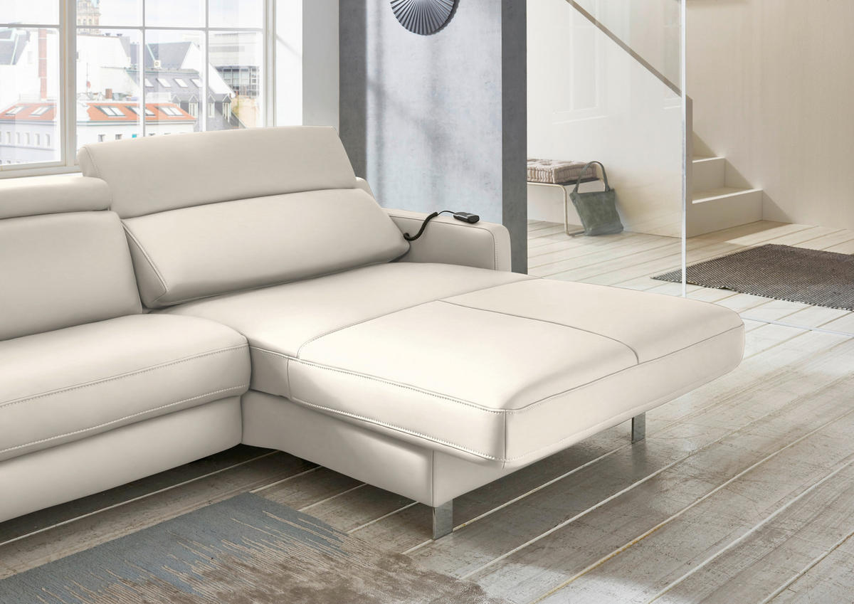 ECKSOFA Echtleder Beige  - Chromfarben/Beige, Design, Leder/Metall (291/176cm) - Valdera