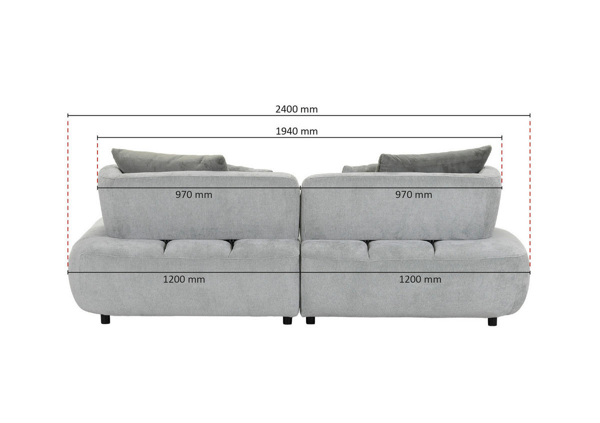 BIGSOFA Flachgewebe Mintgrün  - Salbeigrün/Schwarz, MODERN, Kunststoff/Textil (240/80/120cm) - Ambia Home