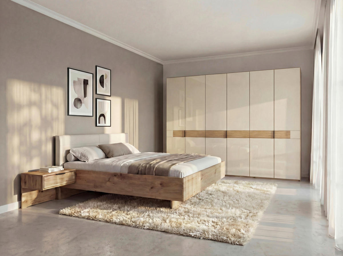 SCHLAFZIMMER Champagner, Eiche Bianco  - Eiche Bianco/Champagner, Design, Glas/Holz (180/200cm) - Musterring