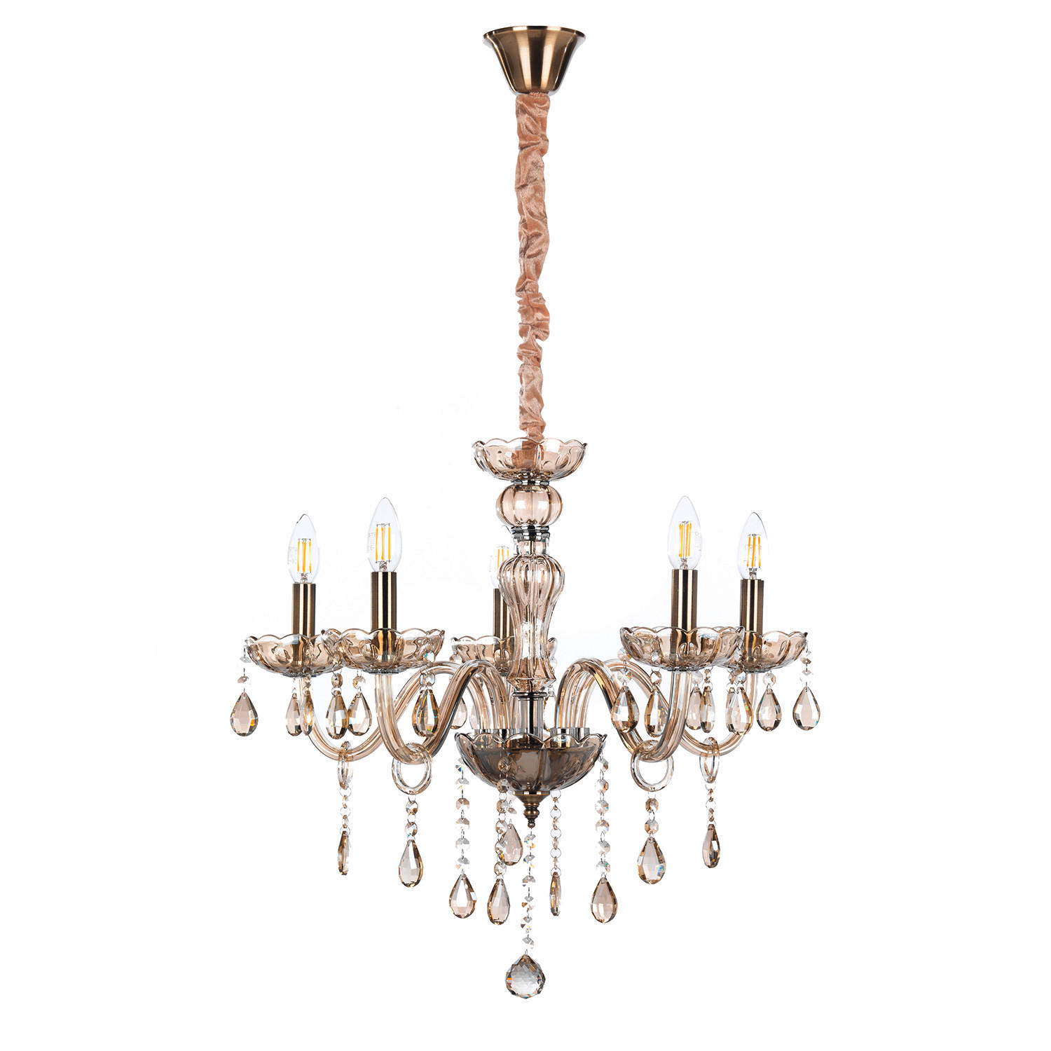 KRISTALL-HÄNGELEUCHTE 67/100 cm   - Bernsteinfarben, KONVENTIONELL, Glas/Metall (67/100cm)