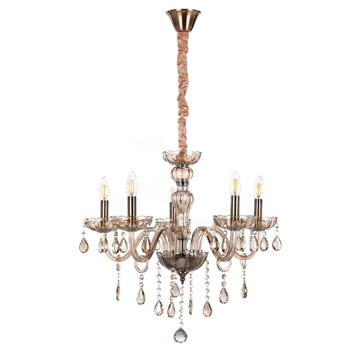 KRISTALL-HÄNGELEUCHTE 67/100 cm   - Bernsteinfarben, KONVENTIONELL, Glas/Metall (67/100cm)