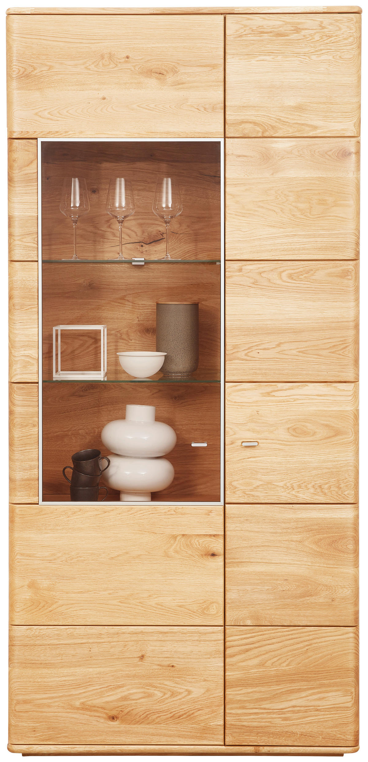 VITRINE in massiv Eiche Eichefarben  - Champagner/Eichefarben, KONVENTIONELL, Glas/Holz (95/201/39cm) - Linea Natura