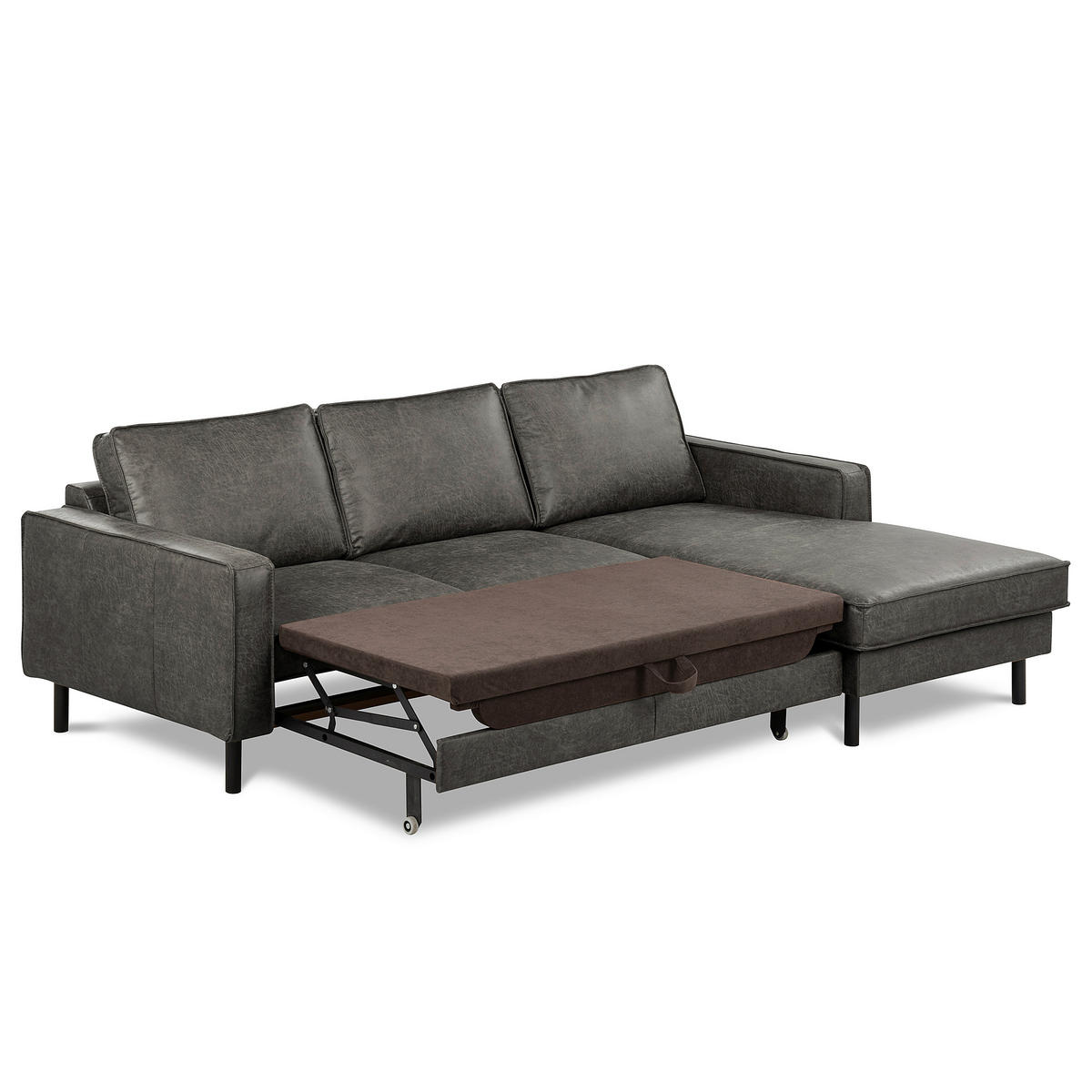 ECKSOFA Dunkelgrau Echtleder Lederlook Rücken echt  - Dunkelgrau, Design, Leder/Textil (166/238cm) - Livetastic