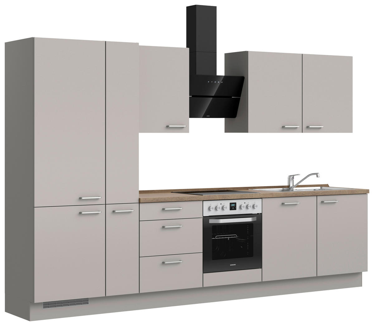 KÜCHENLEERBLOCK 330 cm   in Grau, Eiche dunkel  - Eiche dunkel/Edelstahlfarben, MODERN, Holzwerkstoff/Metall (330cm) - Nobilia