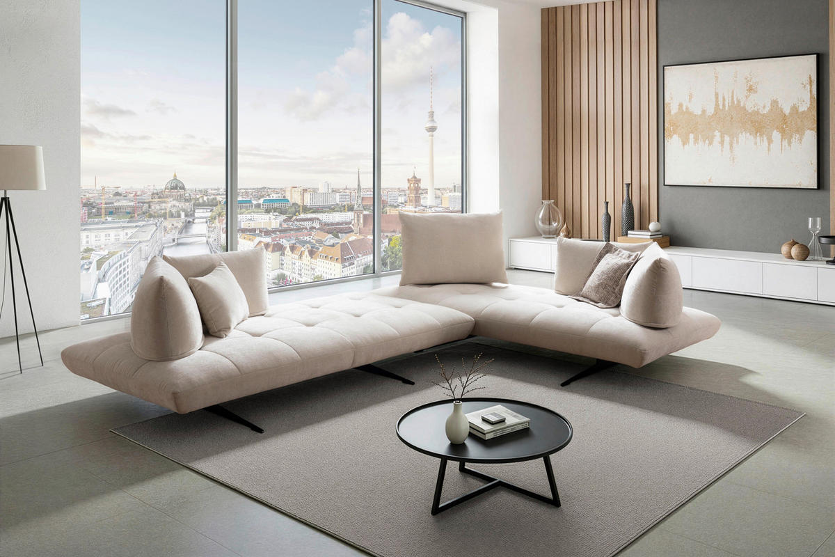 ECKSOFA Sofaschmiede in Mikrofaser Creme  345/230 cm  - Creme/Schwarz, Design, Textil (345/230cm) - Moderano